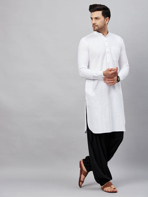 Men's White Cotton Blend Pathani Suit Set